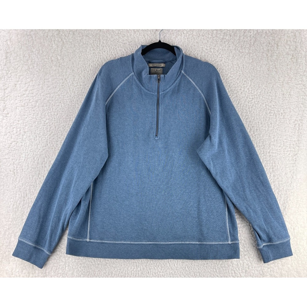 L.L. Bean Blue‎ Traditional Fit 1/4 Zip Sweater Mens Long Sleeve Cotton Size XL